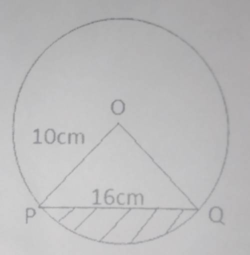 the figure below shows a circle centre of radius 10 cm the chord PQ=16cm calculate the area of the