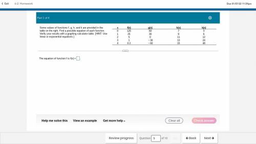 Some values of functions f, g, h, and k are provided in the table on the right. Find a possible e