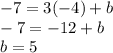 -7=3(-4)+b\\-7=-12+b\\b=5