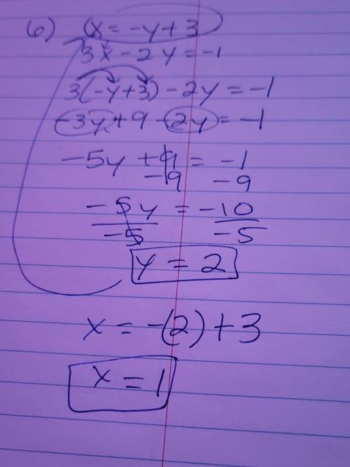 Use substitution to solve each system of equations.