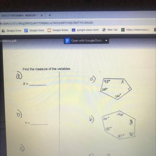 Find the measure of the variables.