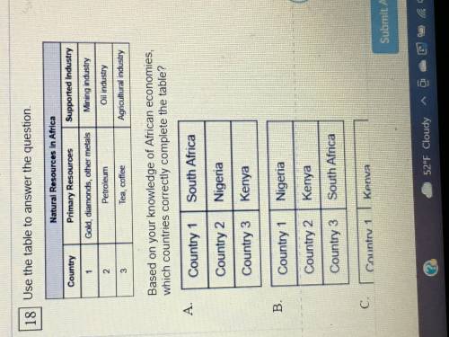 Based on your knowledge of African Economies which countries correctly complete this table