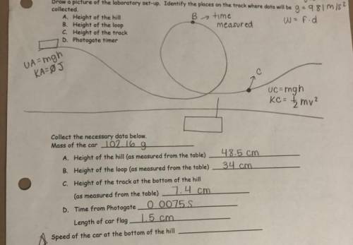 1) what is the potential energy at the end of the loop?

2)what is the kinetic energy at the end o