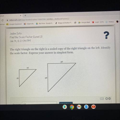 The right triangle on the right is a scaled copy of the right triangle on the left. Identify

the