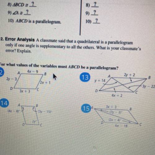 For what values of the variables must ABCD be a parallelogram