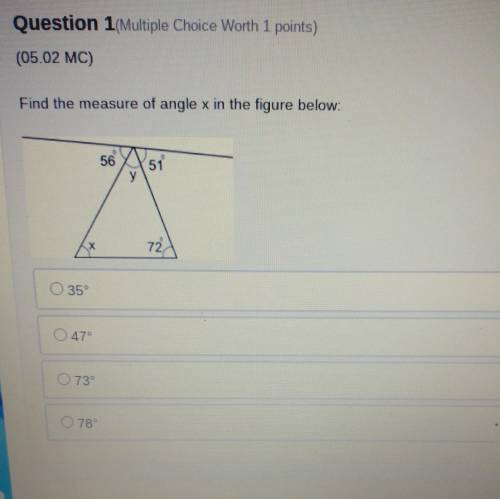 Find the measure of angle x in the figure below