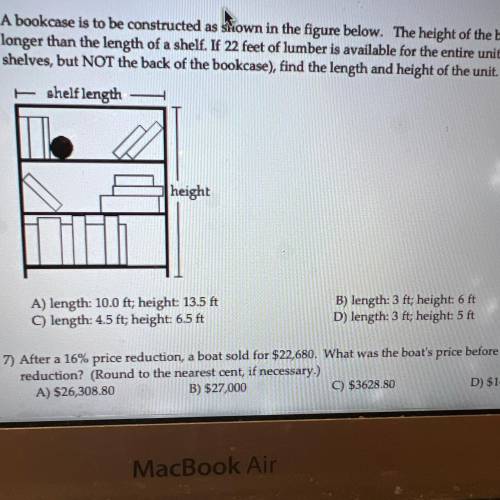 a bookcase is to be constructed as shown in the figure below. the height of the bookcase is 2 feet