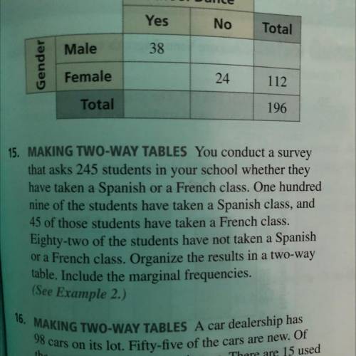 15. MAKING TWO-WAY TABLES You conduct a survey

that asks 245 students in your school whether they
