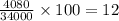 \frac{4080}{34000}  \times 100 =  12