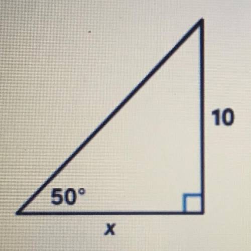 What trigonometric expression can be used to find the value of x? Replace a and b with the correct