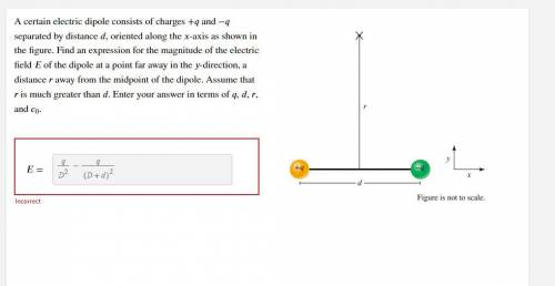 A certain electric dipole consists of charges + and − separated by distance , oriented along the -a