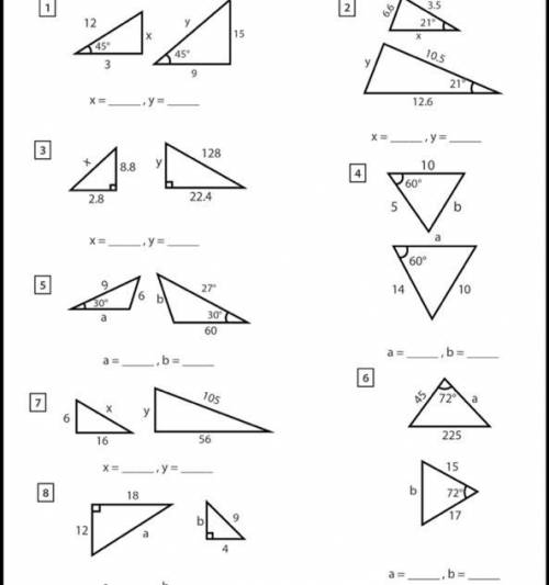 Find the missing sides in the pair of similar triangles 
Answer 1-8