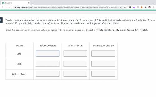 Help me pls Two lab carts are situated on the same horizontal, frictionless track. Cart 1 has a mas