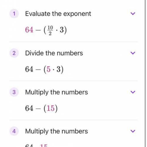 Solve 8²- (10÷ 2 x 3)
Step by steps