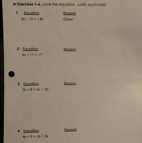 Solve the equation justify each step