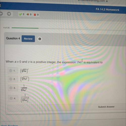 When a>0 and c is a positive integer, the expression (4a)^c/3 is equivalent to