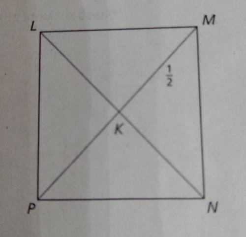 The diagonals of square LMNP intersect at K. Given that MK =1/2 find the indicated measure.

1. wh