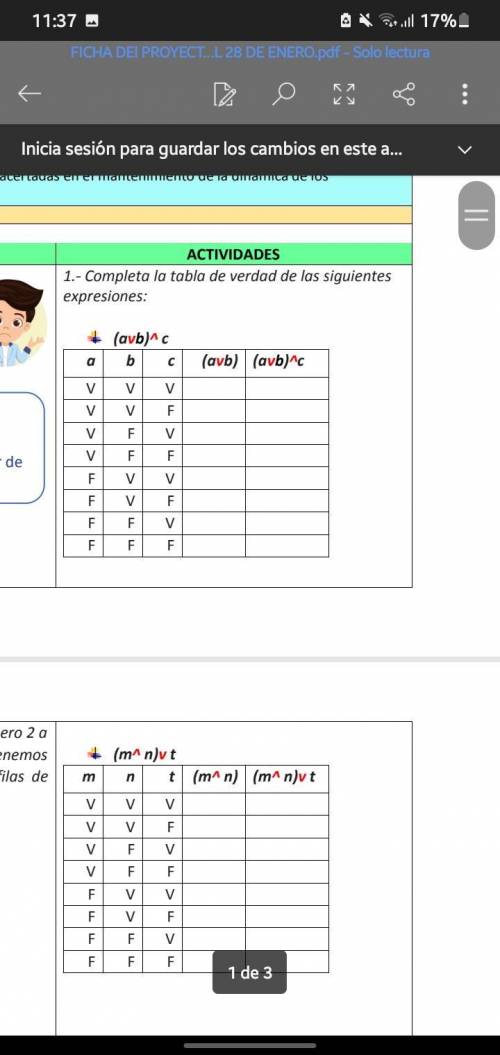 Completa la tabla de verdad de la siguientes expresiones 
Ayudemen es para hoy:(