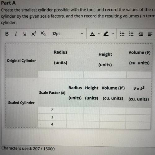 Create the smallest cylinder possible with the tool, and record the values of the radius, height, a