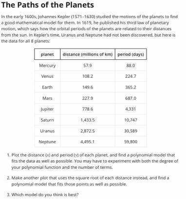 I need help. Question 4 say
 

4. Jupiter has a lot of moons. Here are the periods and distances of