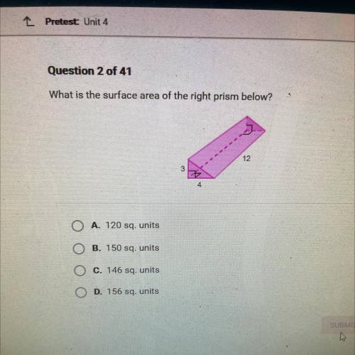 What is the surface area of the right prism below?