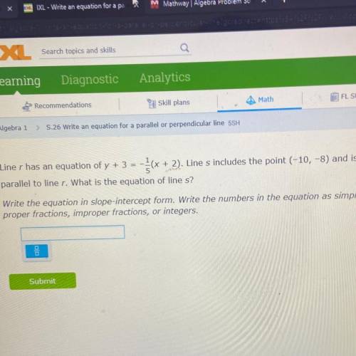 Line r has an equation of y + 3 =

parallel to line r. What is the equation of line s?
*(x + 2). L