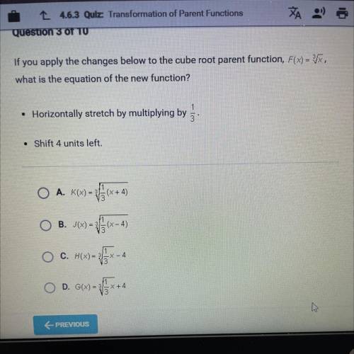 If you apply the changes below to the cube root parent function, F(x) = 3/x, what is the equation o