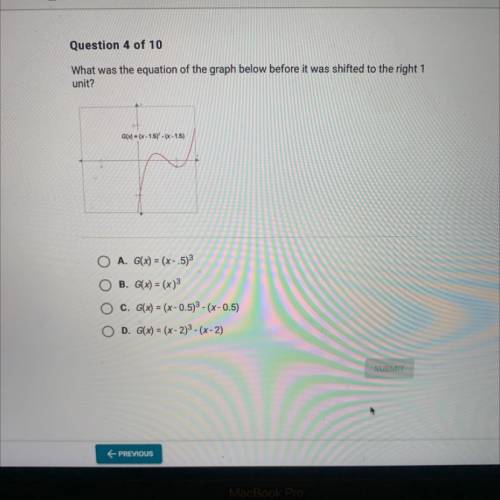 PLEASE HELP

What was the equation of the graph below before it was shifted to the right 1
unit?
G