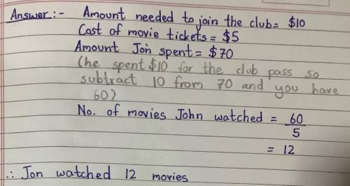 Write and Solve an equation for the situation (Choose your own Variable):

To join the movie club i