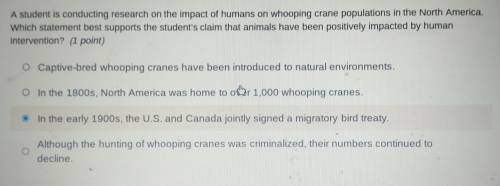 A student is conducting research on the impact of humans on whooping crane populations in the North