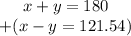 \begin{array}{ccc}x+y=180\\+(x-y=121.54)\end/