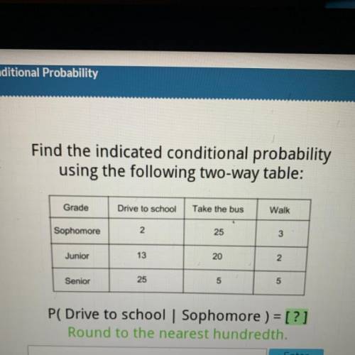 Pleaseee helP

Find the indicated conditional probability
using the following two-way table:
Grade