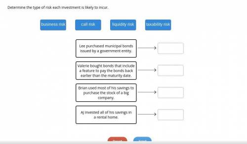 Determine the type of risk each investment is likely to incur.