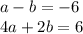 a-b=-6\\4a+2b=6