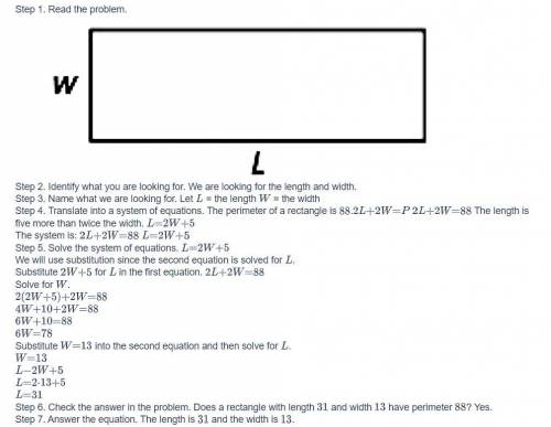 The perimeter of the rectangle is 88 the etive more than twice width find the length and the width