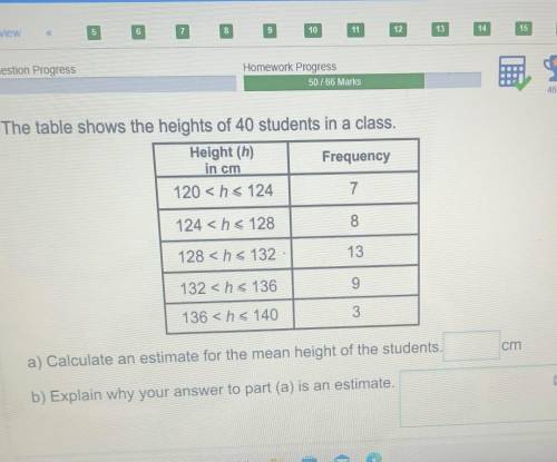 He table shows the heights of 40 students in a class. Height (h) Frequency in cm 120