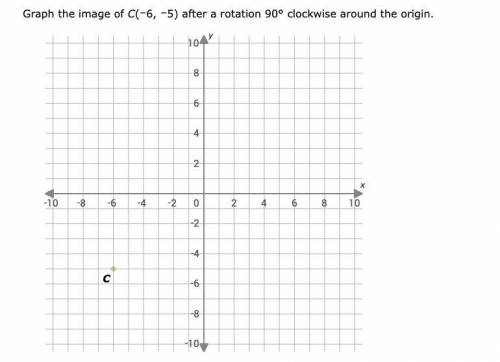 Graph the image of C(–6,–5) after a rotation of 90° clockwise around the origin.

please help me!