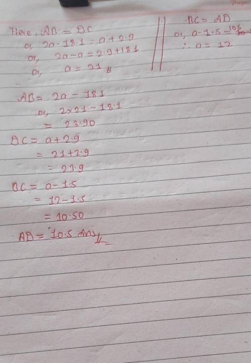 Find the value of a in the parallelogram. (a, AB, BC, CD, AD). Pls show work