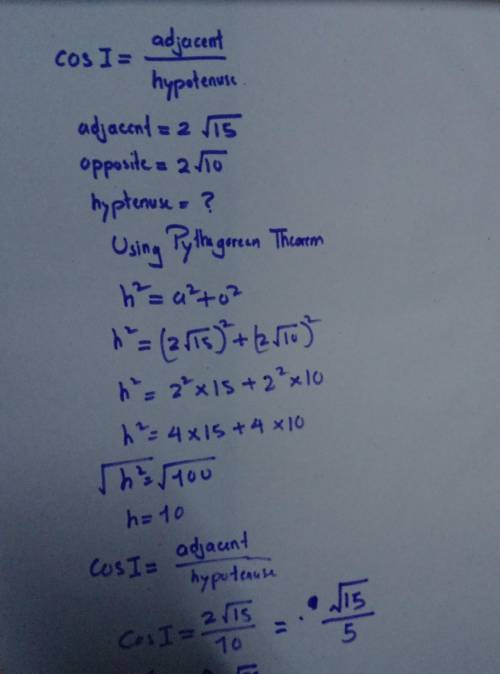 Find the cosine of ∠I.

Write your answer in simplified, rationalized form. Do not round.
cos (I) =