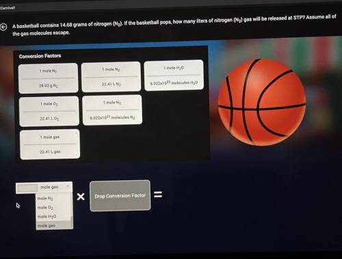 Abasketball contains 14.68 grams of nitrogen (N). If the basketball pops, how many liters of nitrog