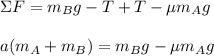 \Sigma F = m_Bg - T + T - \mu m_Ag\\\\a(m_A + m_B) = m_Bg - \mu m_Ag