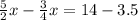 \frac{5}{2} x-\frac{3}{4} x = 14-3.5