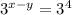 3^{x-y} = 3^4