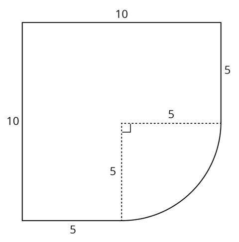 What is the perimeter and area of this figure? Round to the nearest whole number.