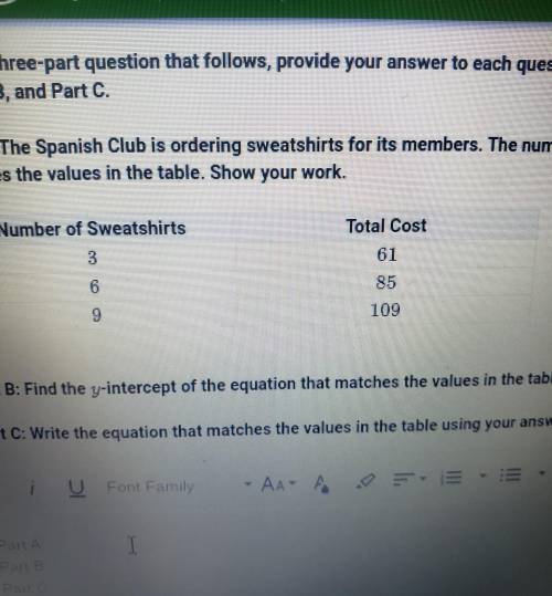 Part A: the spanish club is ordering sweatshirts for its members. the number of sweatshirts ordered
