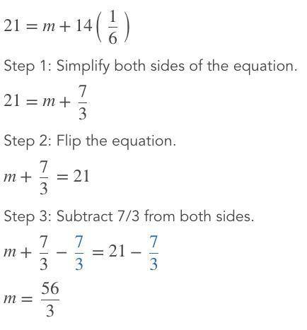 How to solve 21 = m +14 1/6