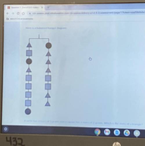 A circle has a mass of 3 and a square bass a mass of 2 grams.What is the mass of a triangle?