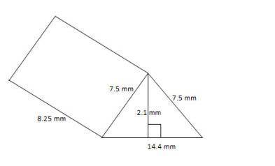 A manufacturer uses a mold to make a part in the shape of a triangular prism. The dimensions of thi