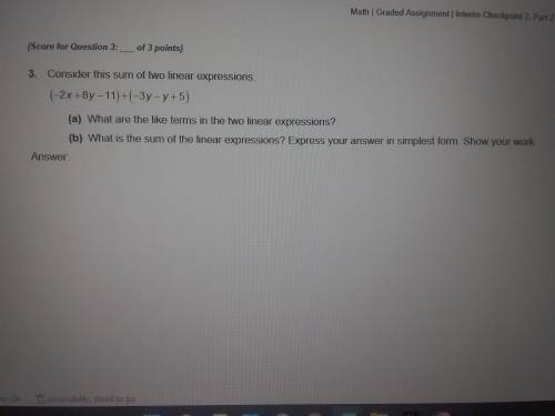 Please help theres two questions (-2x+8y-11)+(-3y-y+5)

(A) what are the like terms in the two Lin