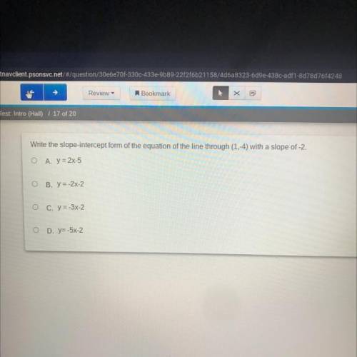 Write the slope intercept of the equation of the line through (1,-4) with a slope of -2